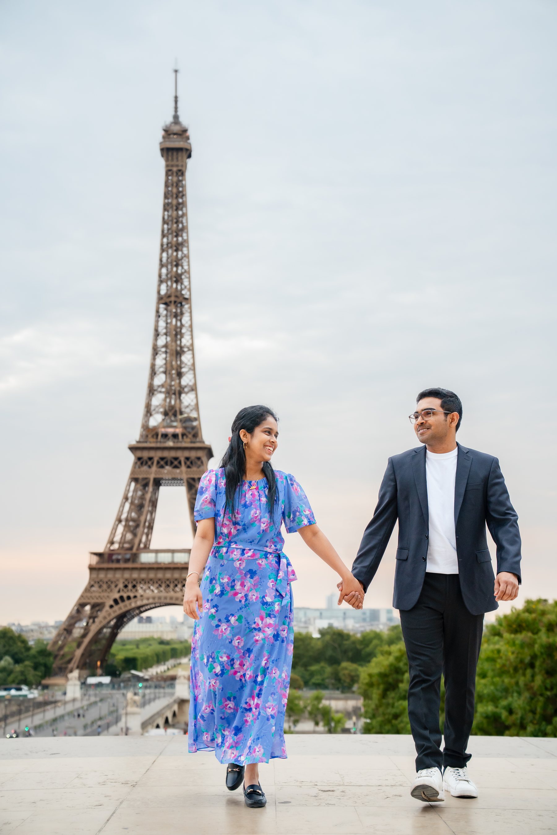 Madhav and Gayathri walking in Paris